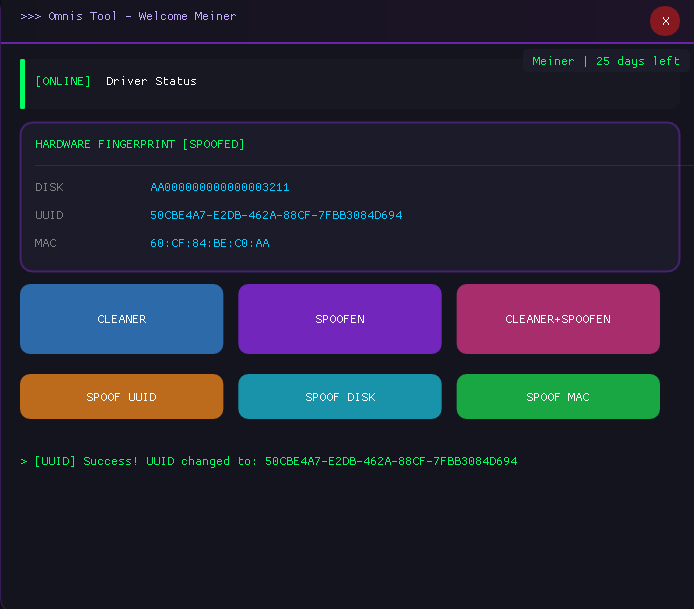 Omnis Tool - HWID Spoofer Interface